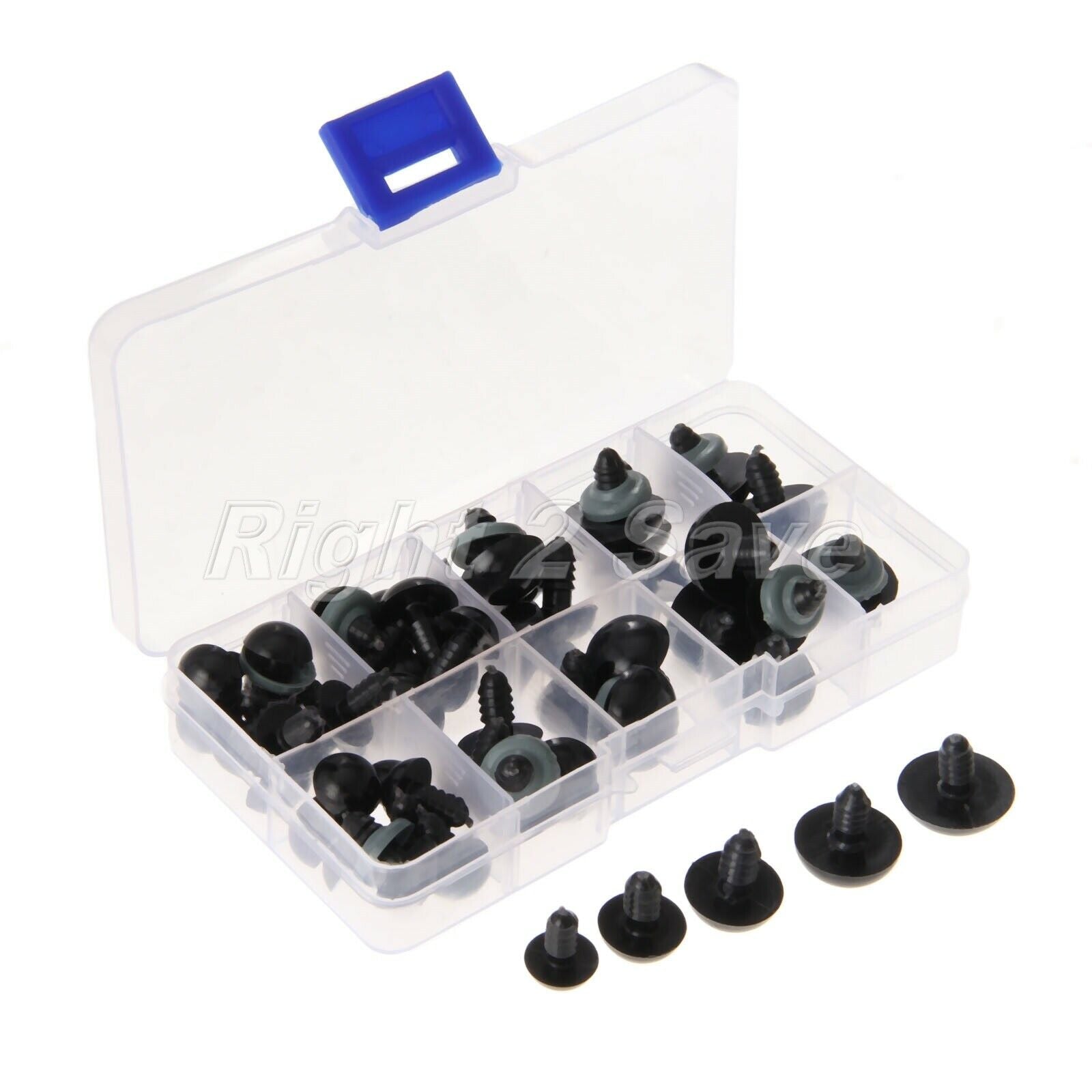 12-20mm Teddy Bear Black Eyes Set Kit 52*Plastic Safety Eyes/Washers+Plastic Box