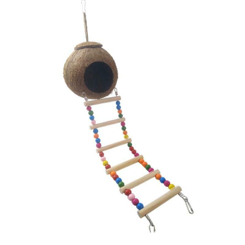 Coconut Bird Nest Hut with Ladder for Parrots Parakeets Conures Cockatiels