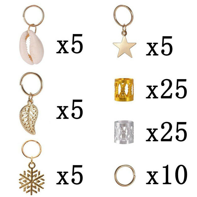 80Pcs Decorations Pendants Dreadlocks Beads Metal Cuffs Hair Rings Clips Lt