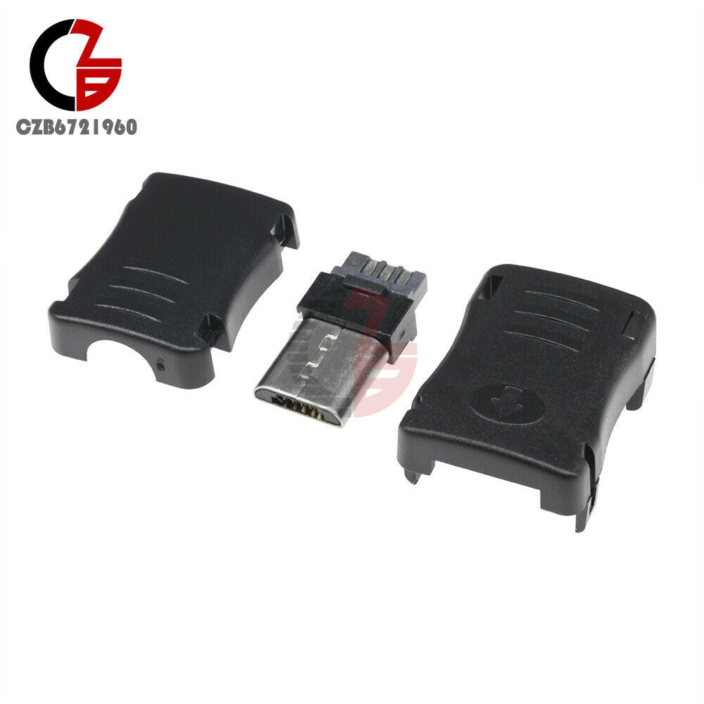 10Pcs Micro USB 5 Pin T Port Male Plug Socket Connector&Plastic Cover