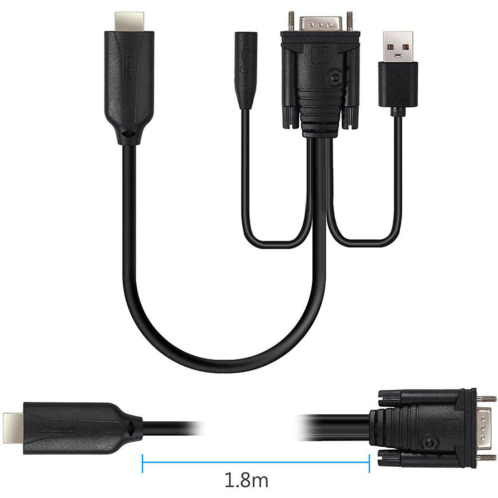 1080P MI Male to VGA Male Converter Adapter Cable with Female 3.5mm Audio CordD3