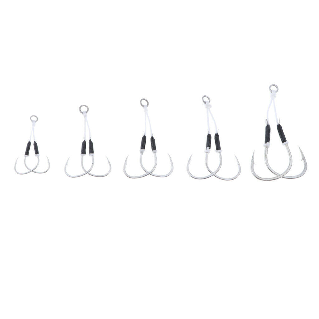 2 Pieces Carbon Steel Fishing Jig Hooks Barbed Assist Hooks with PE Line A