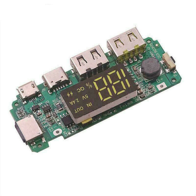 LED Dual USB 5V 2.4A Micro/Type-C / Flash USB Power Bank Charger Board US