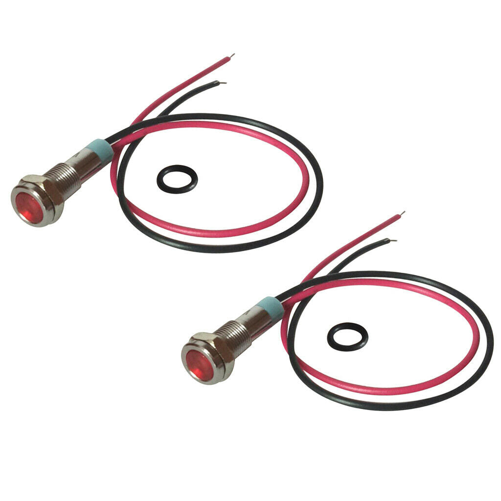 6mm 12V Red LED Metal Indicator Light | Red Pilot Dash Pre-Wired LED Qty.2