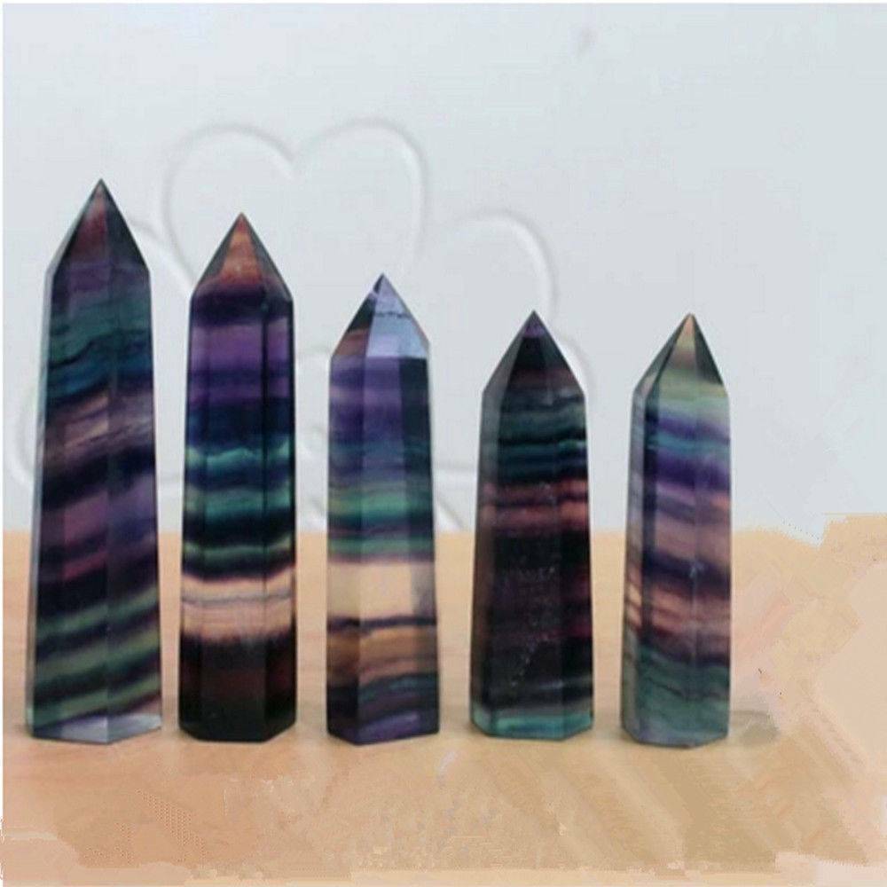 Colorful Natural Fluorite Quartz Crystal Wand Point Healing Stone 50G Gifts
