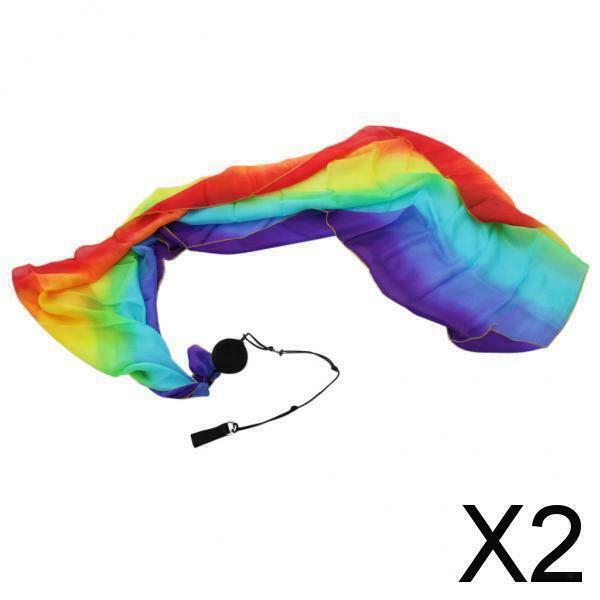 2X Belly Dance Silk Veil Poi Throw Balls Dancing Accessories Rainbow