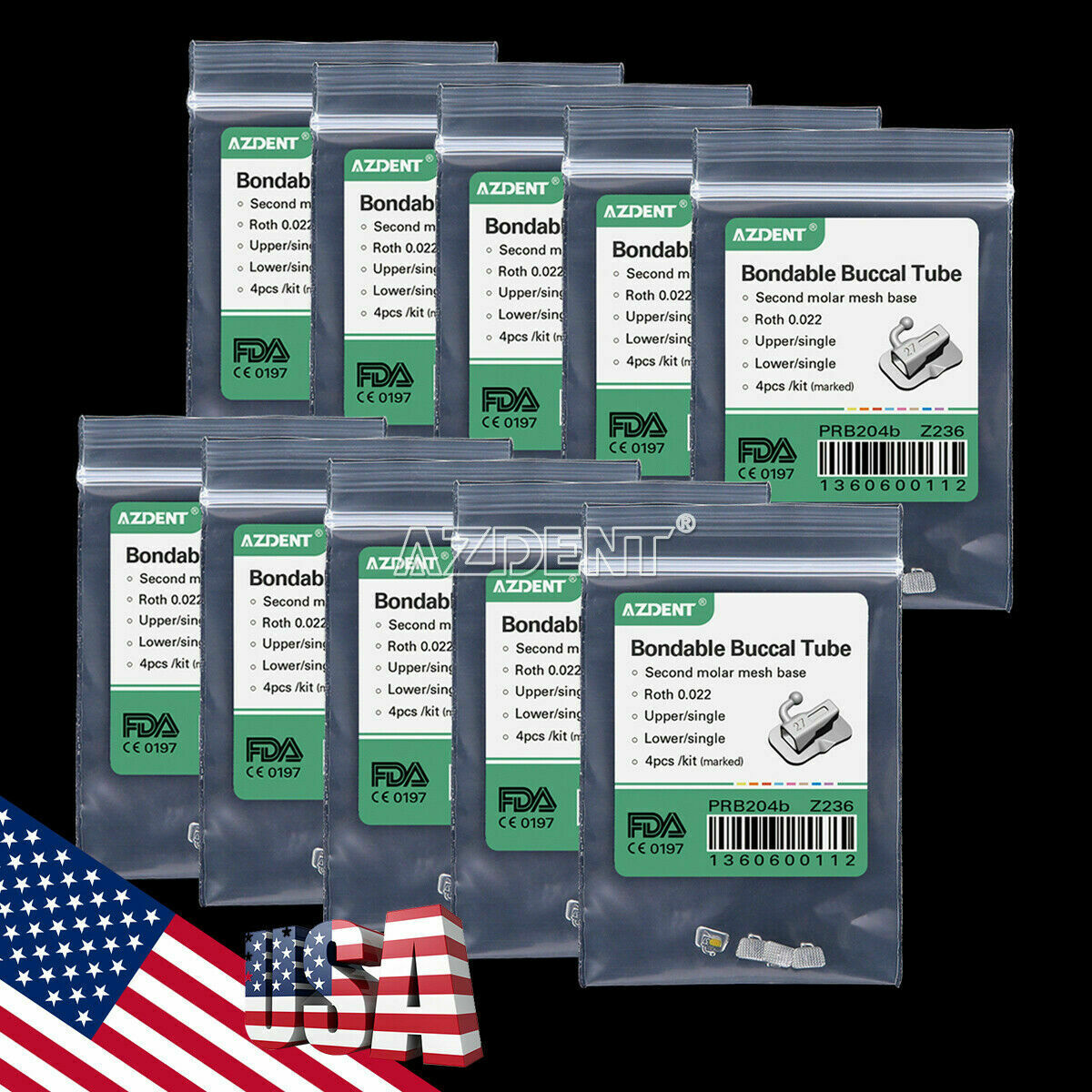 50X Orthodontic Dental 2nd Molar Buccal Tube Bondable Non-Convertible Roth.022