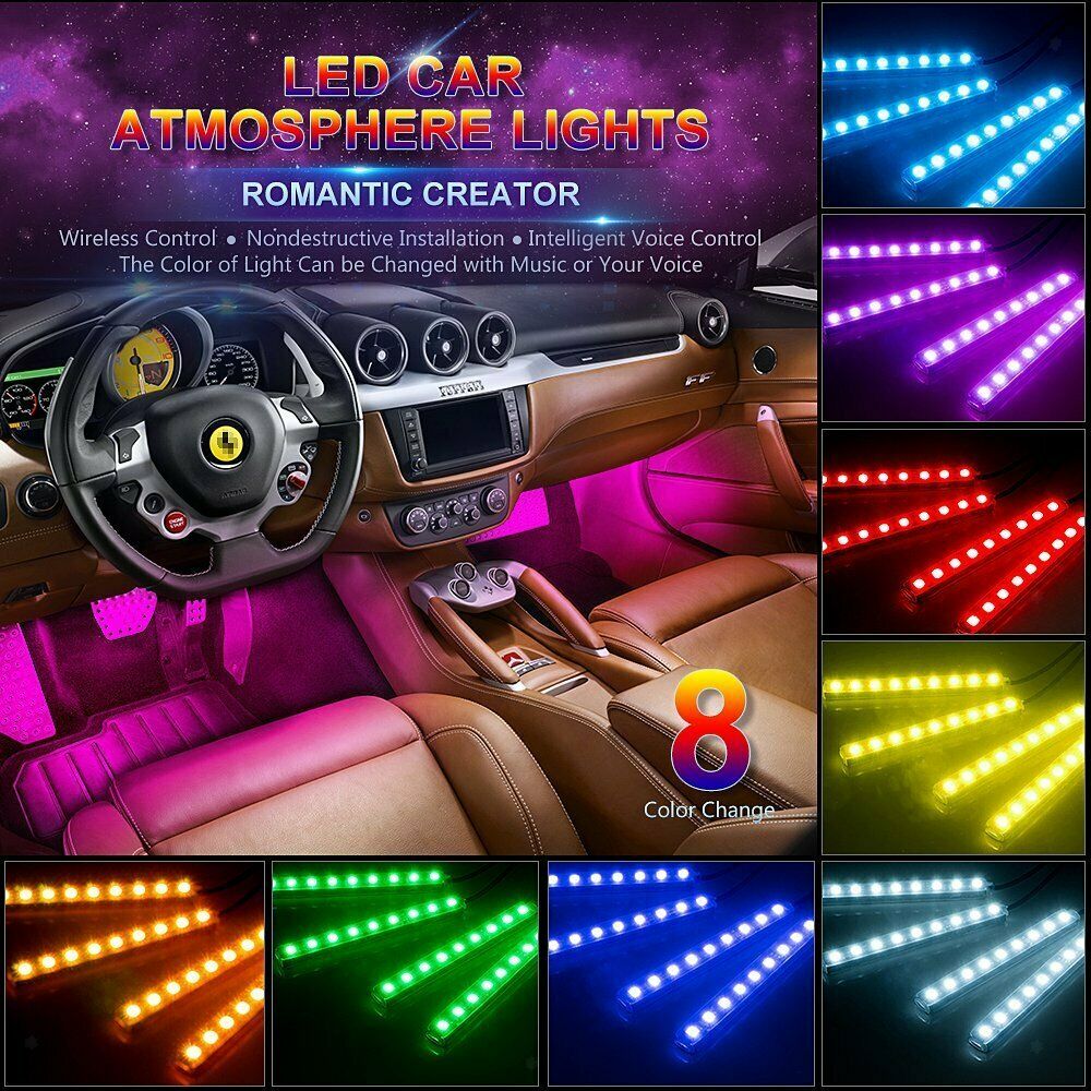 Car LED Strip Light Multicolor Music Car Interior Lights 4LED In 1,Rainproof
