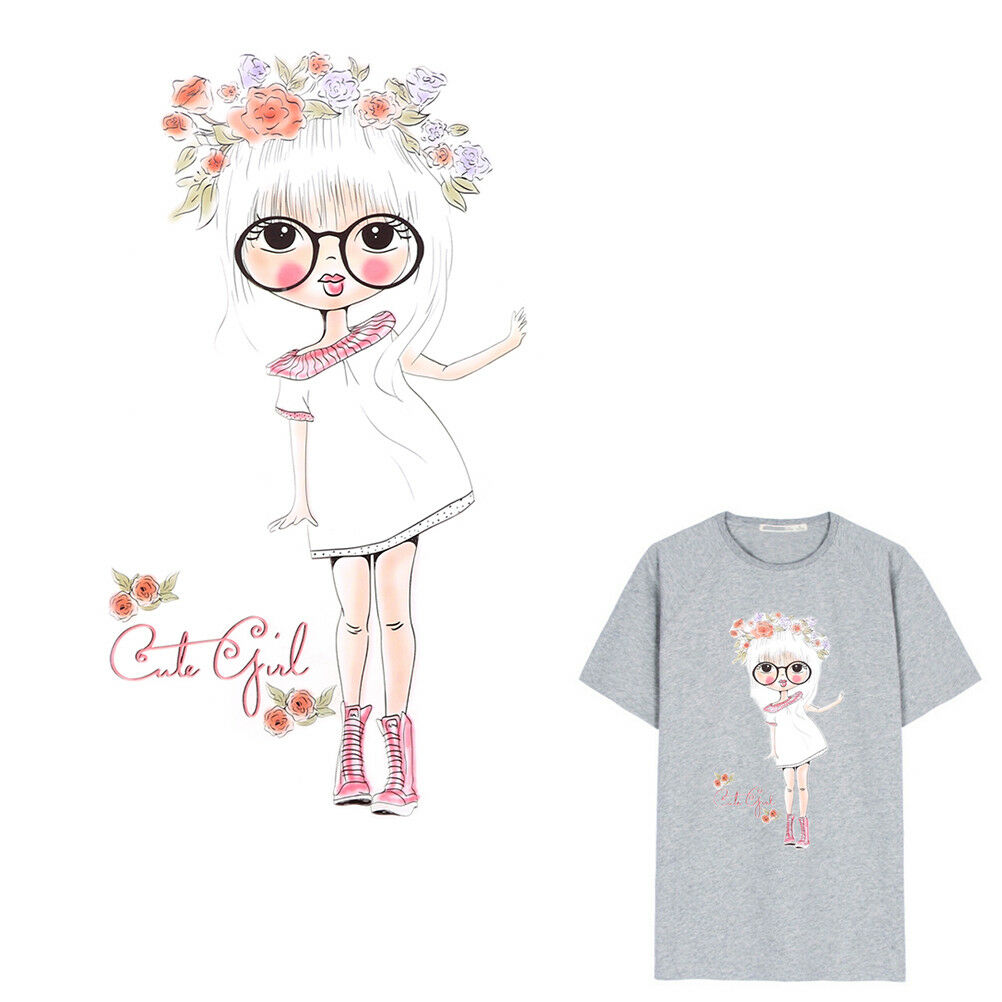 Cute Girl Patches Iron On Heat Transfer Patches DIY Washable Clothes Stick.l8