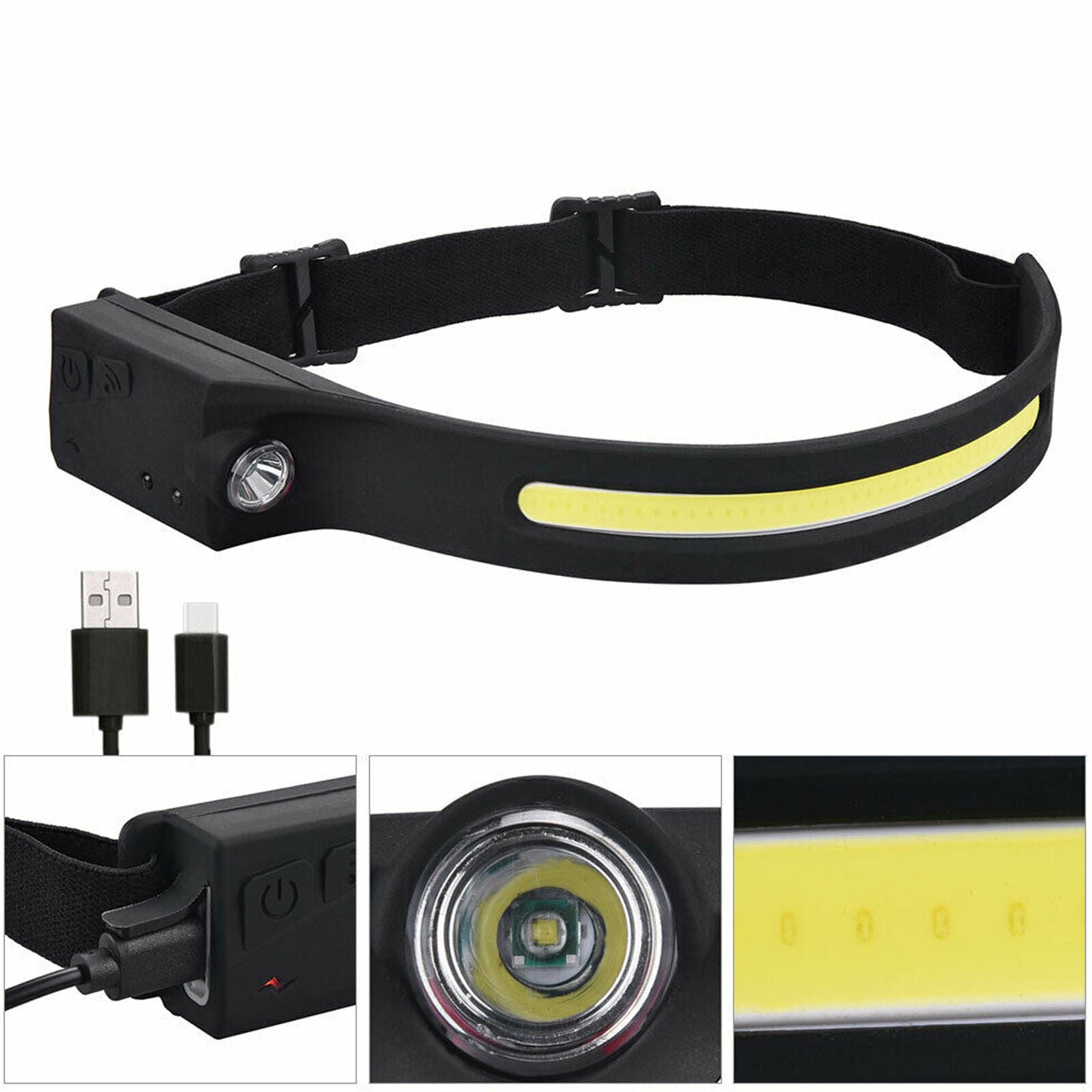 USB Rechargeable Headlamp Flashlight Headlight Head Band Waterproof Bright Lamp