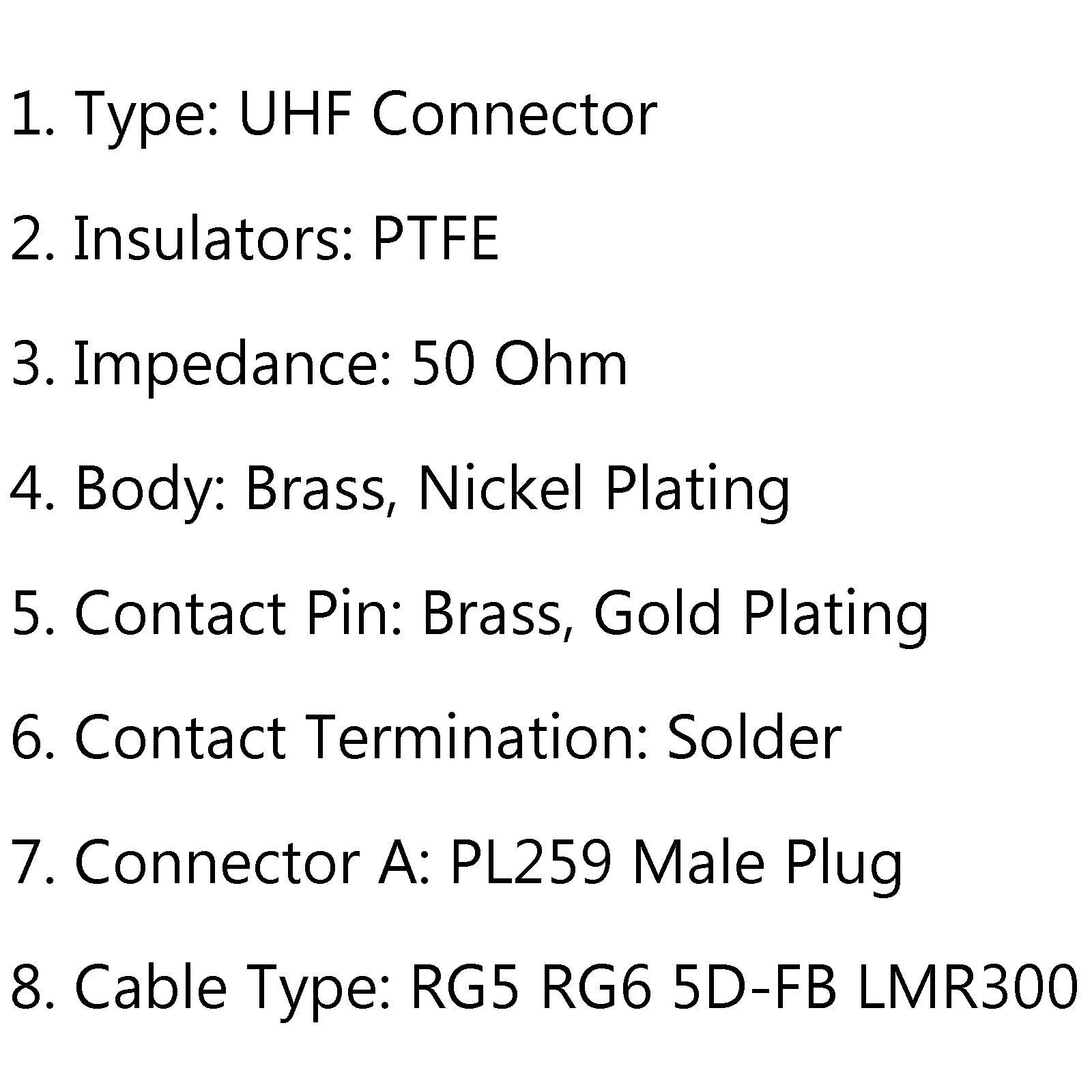 10x UHF PL259 Male Plug Clamp For RG5/6 5D-FB LMR300 Cable Straight Connector CA
