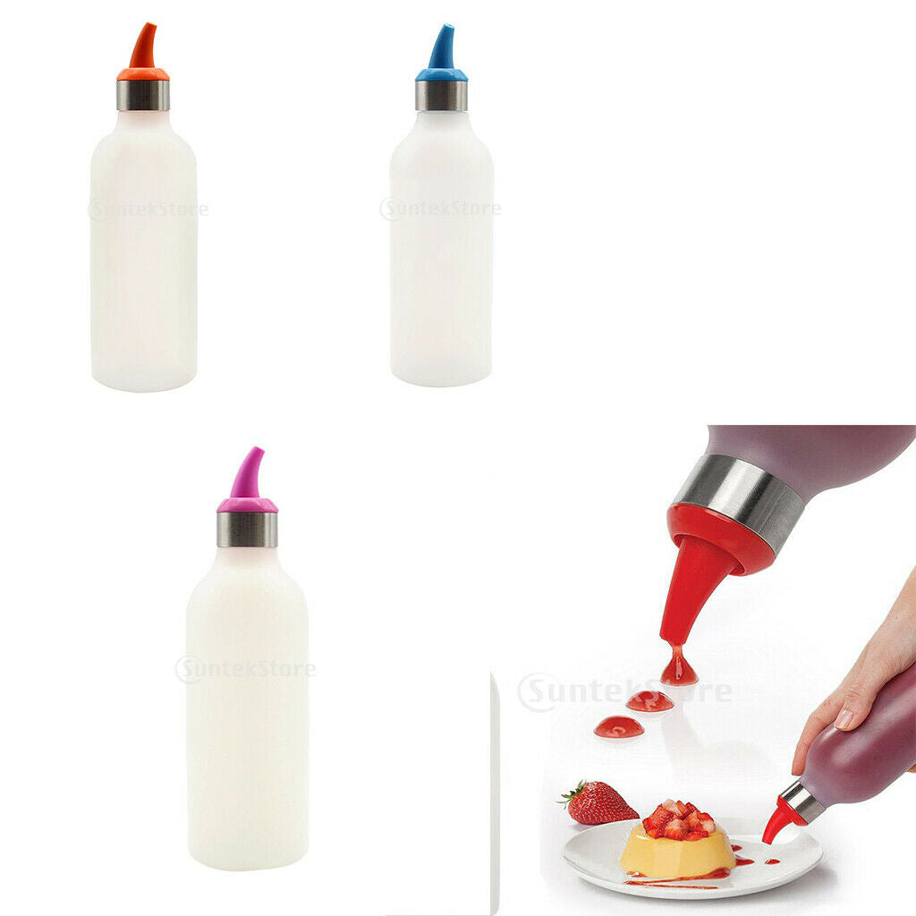 3Pieces Silicone Squeeze Bottle Condiment Container Vinegar Dispenser 450ml