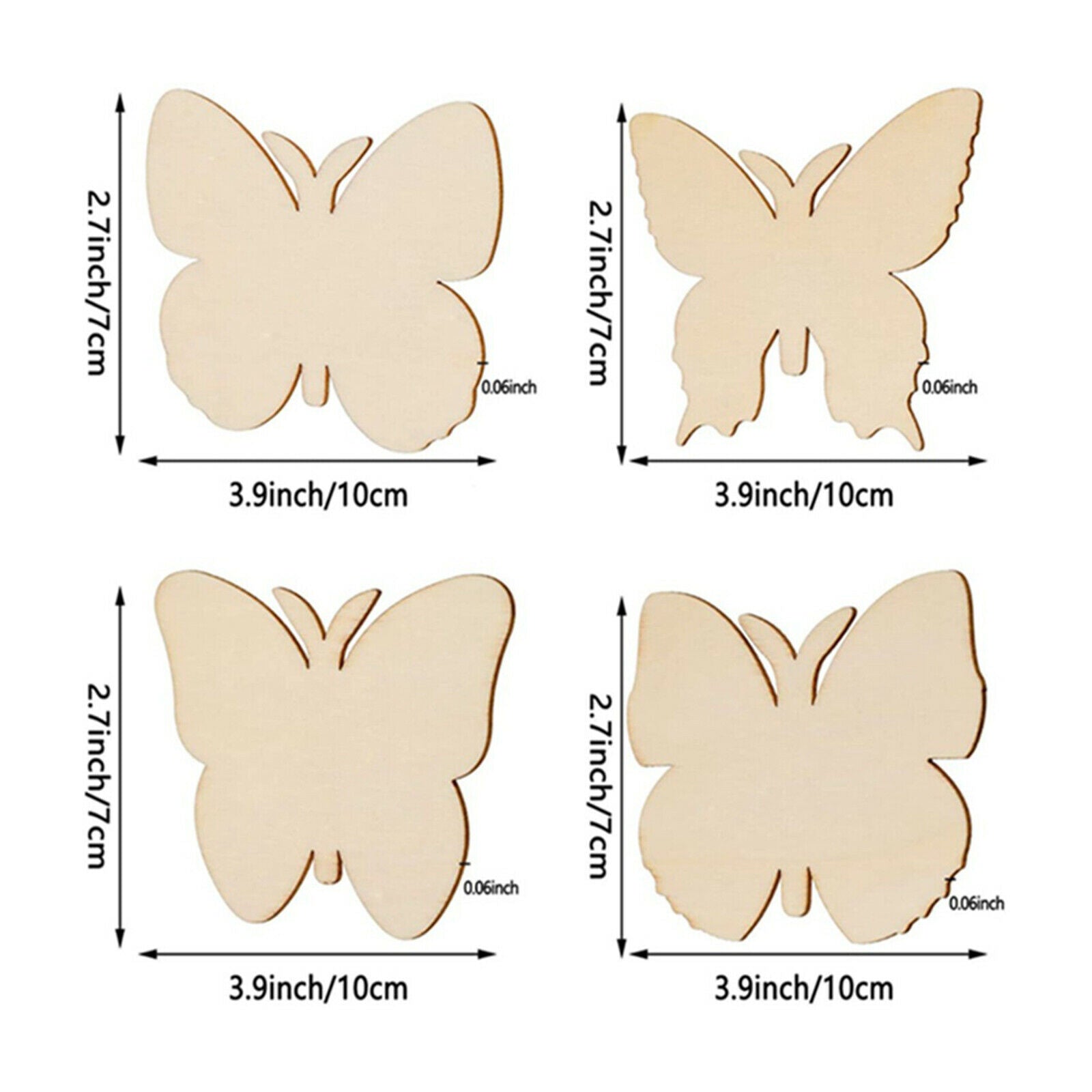 40x Unfinished Wooden Butterfly Pieces Blank Cutout Wooden Slices DIY Crafts