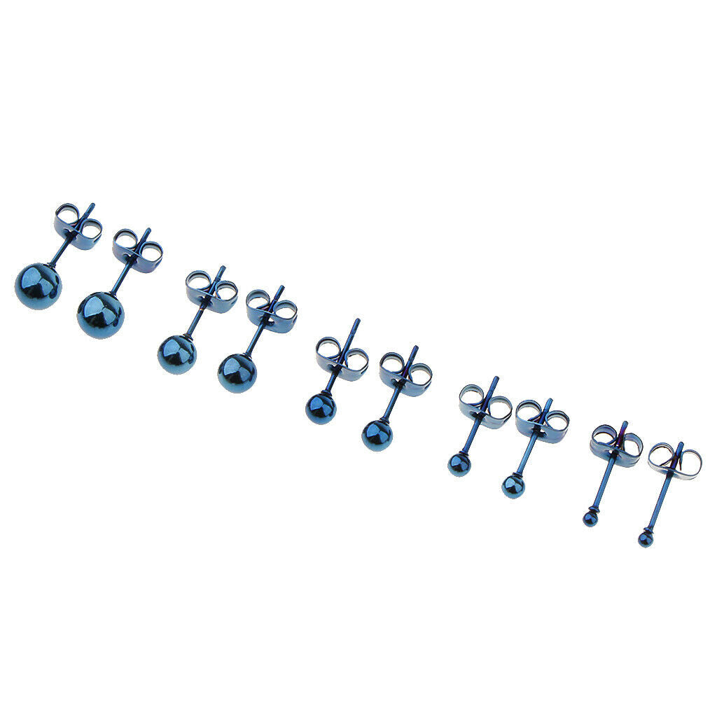 5 Pairs 2mm-6mm Round Ball Stainless Steel Earrings Butterfly Back Stoppers -