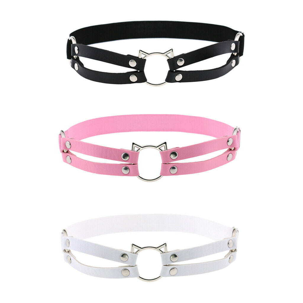 2pcs Sexy Gothic Leather Garter Thigh Ring Anti-Slip Punk Strap Pink+Black