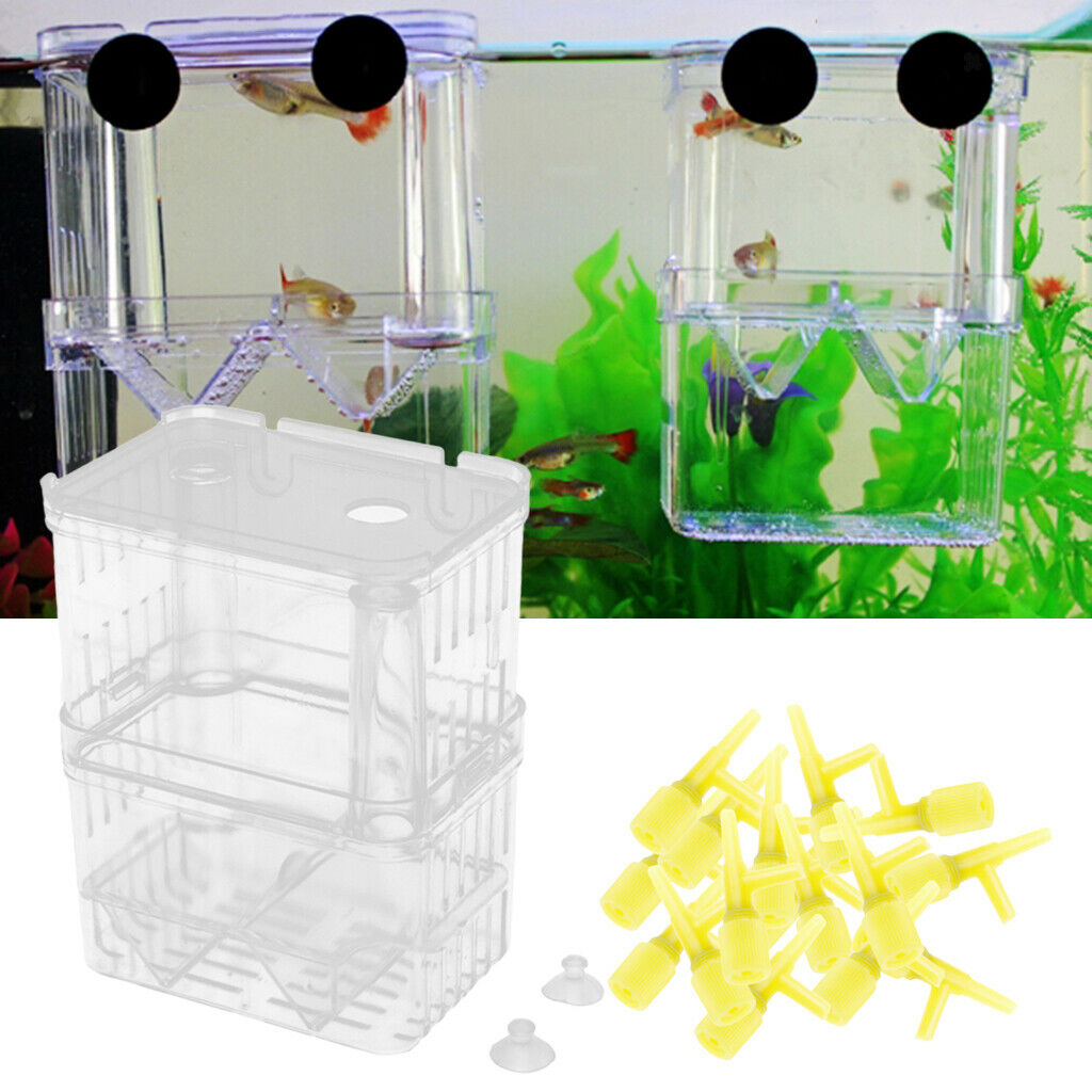 100Pcs Valves and A Clear Fish Hatchery Box Floating Aquarium Incubator with 2