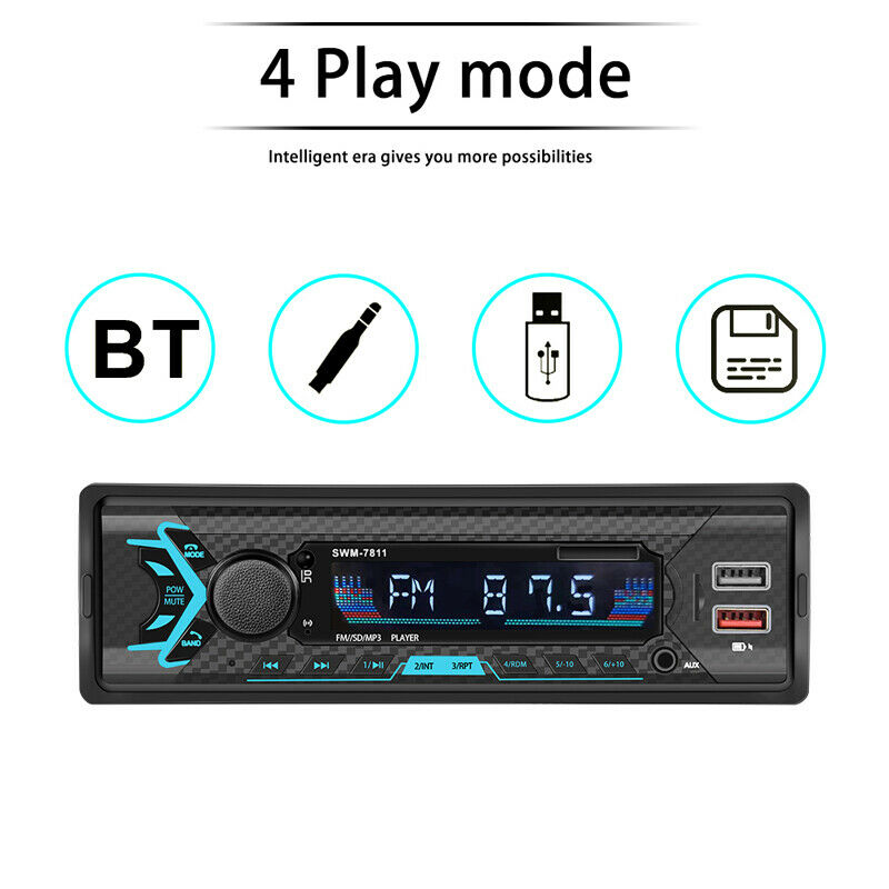 12V 1 Din Car Remote Control Digital Audio MP3 Radio Player USB/SD/AUX Bluetooth