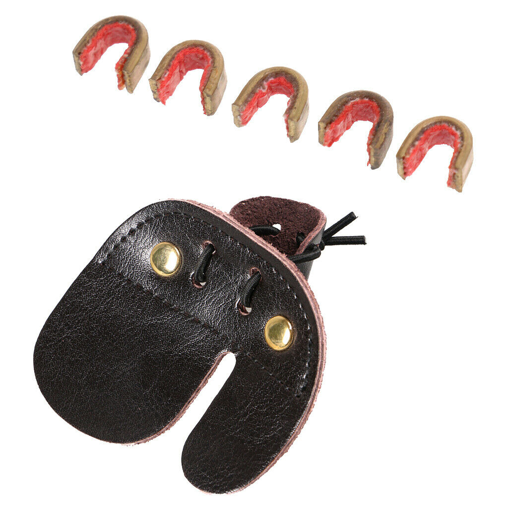 Leather Archery Finger Guard Protection Pad Glove + 5x Nocking Point Copper