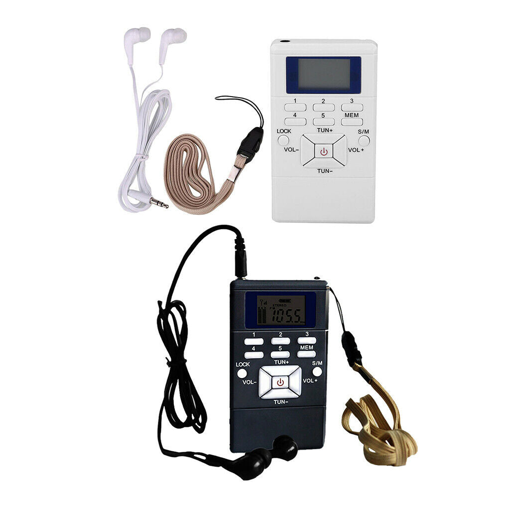 Portable Mini FM Digital Portable Pocket Radio and Earphone White