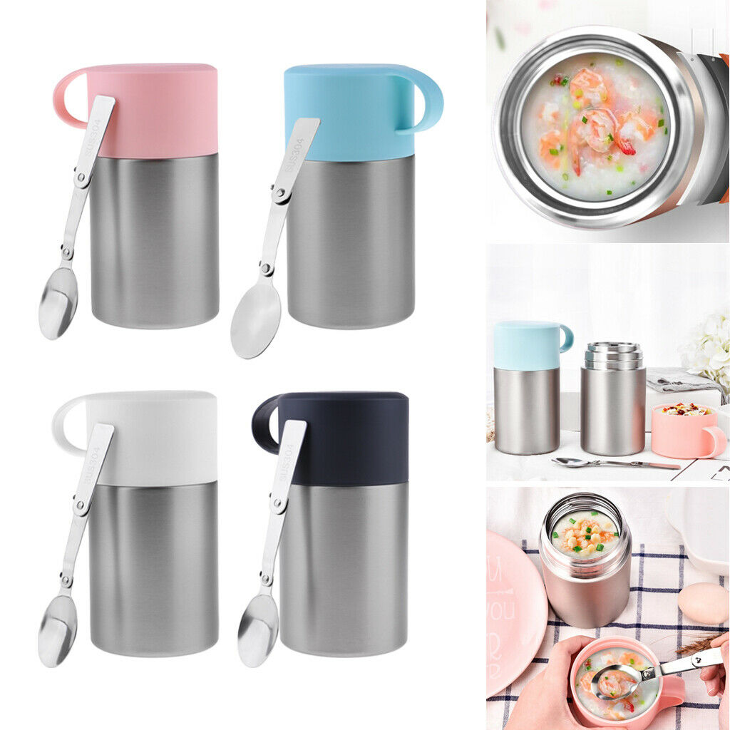 Stainless Steel Outdoor Sports Straight Vacuum Insulation Food Jar  Pink