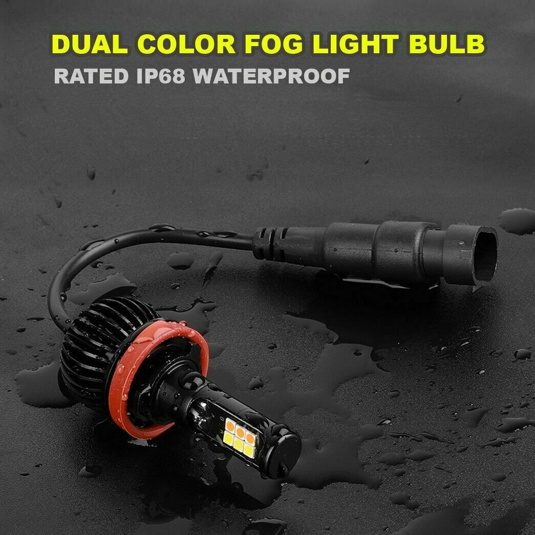 2X H8 H11 Dual Color Switchback White Amber LED COB Fog Light Bulbs 160W 2600LM