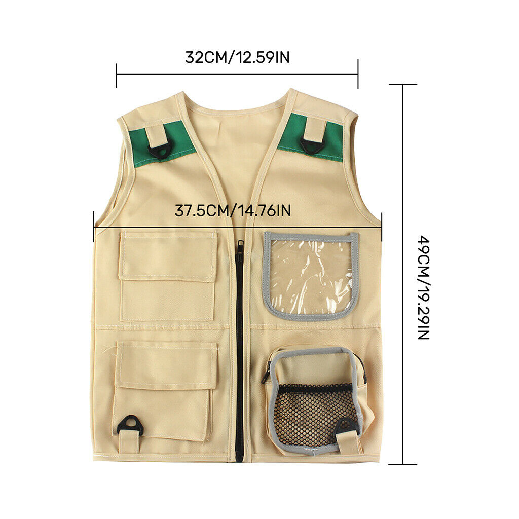 Cargo Vest & Hat for Boys Girls Hiking Outdoor Explorer Set Party Unisex