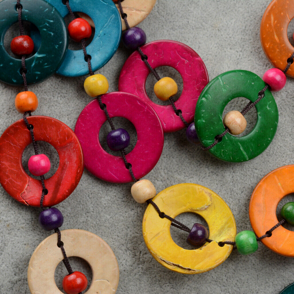 Handmade Coconut Shell Wood Bead Chain Necklace Muticolor Women's Jewelry