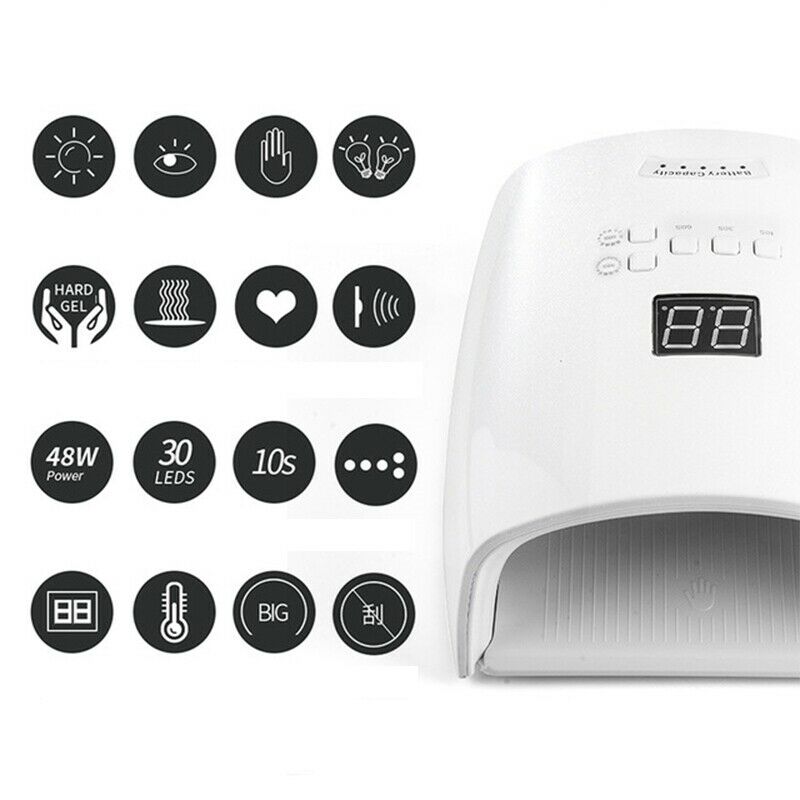 White 48W Cordless Wireless Rechargeable LED/UV Nail Lamp Gel Polish Light Dryer