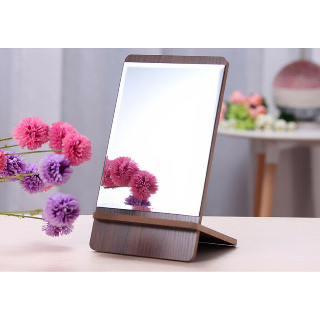 Cosmetic Countertop Makeup Mirror W/ Wood Frame For Bedroom Bathroom Travel - as