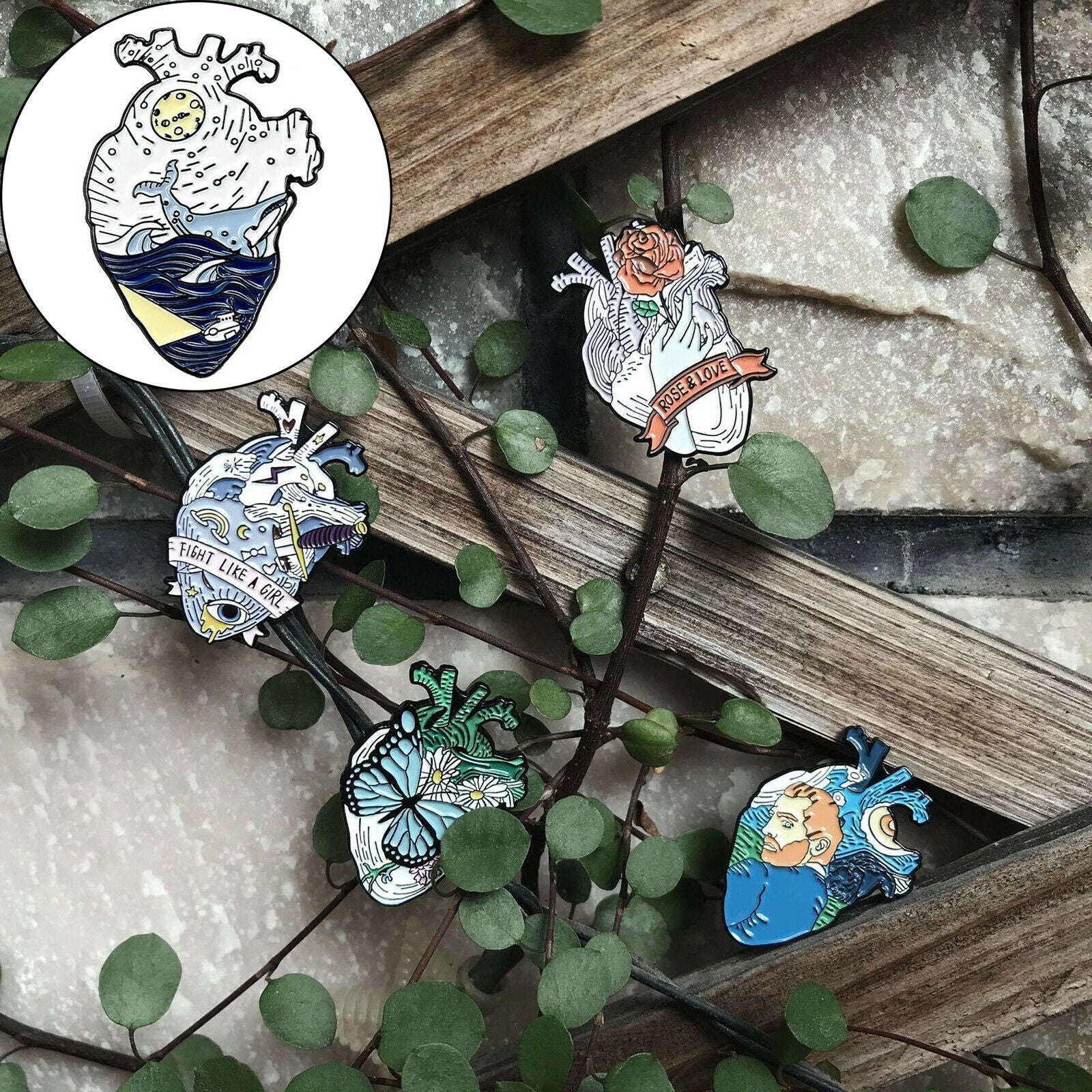 Set of 5 Organ Heart Enamel Pins Brooch Badge for Bag Clothes Lapel Pin