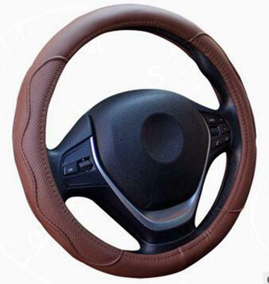 Brown PU Leather Car Steering Wheel Cover 38CM Universal Comfort Grip Anti-slip