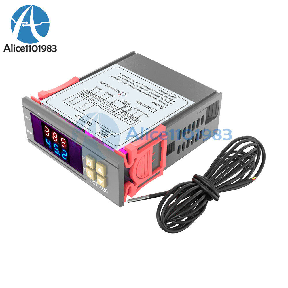 Digital DST1020 AC 110-230V Dual Display Thermostat Temperature Control DS18B20