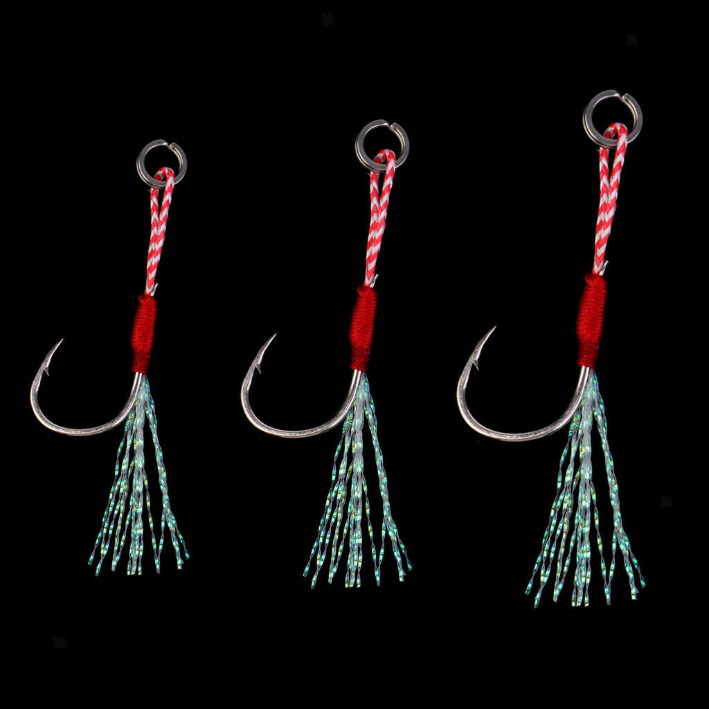 10x Hooks Live Baits Auxiliary Metal Hooks Deep Sea Fishing Trolling Surf Jig