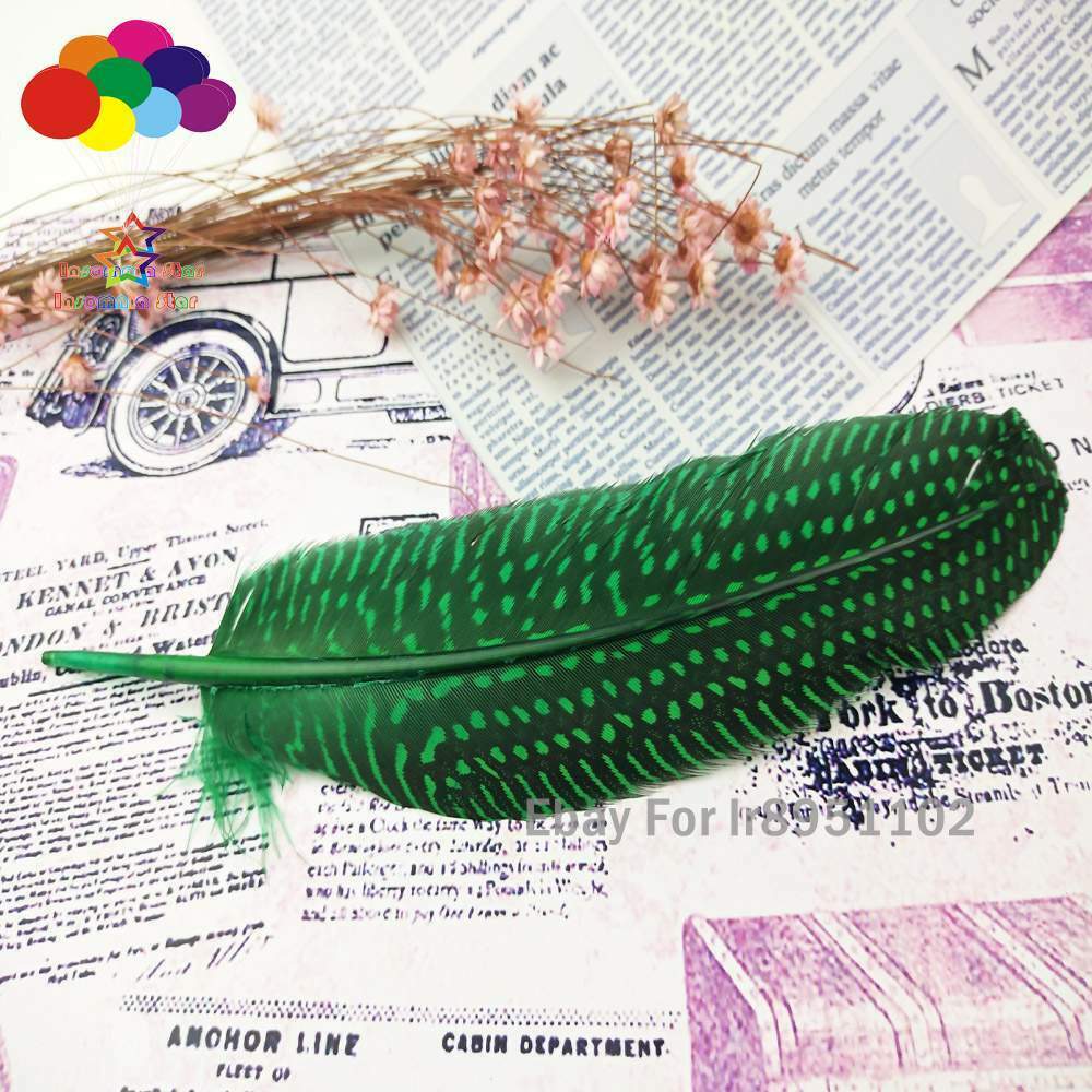 Dyed Grass green 15~20cm Length 100pcs/lot Polka Dot Guinea Fowl Wing Feathers