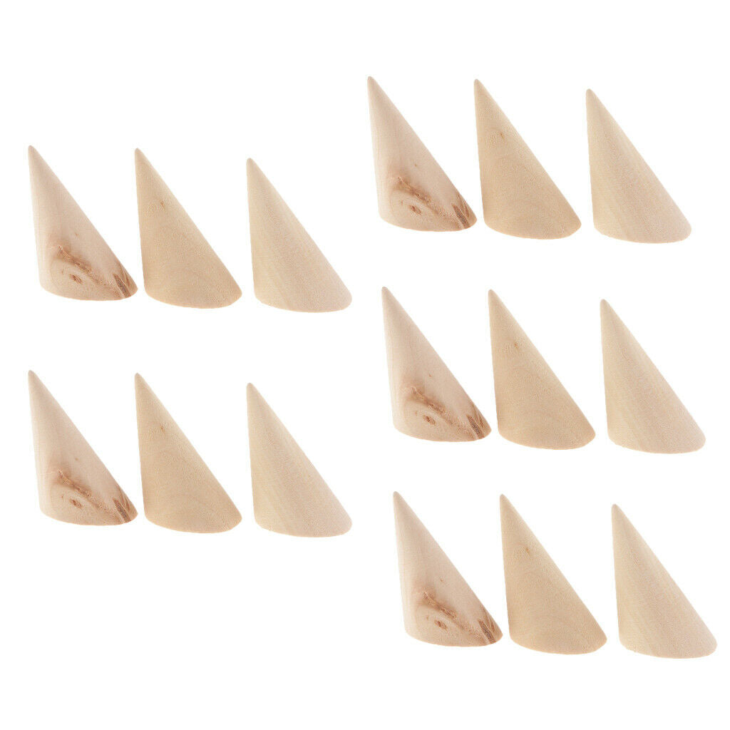 15pack Finger Cone Shape Ring Display Jewelry Holder Organizer Wood Showcase