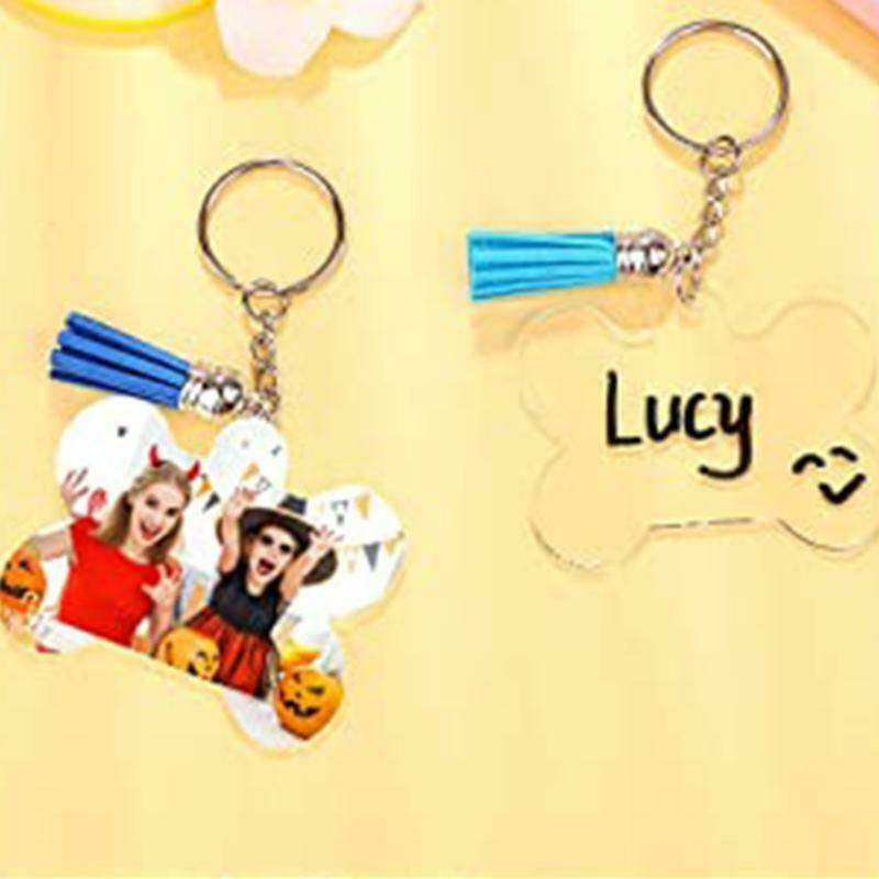 Acrylic Keychain Blanks Leather Tassels Key Chain Ring and 30 Jump Rings