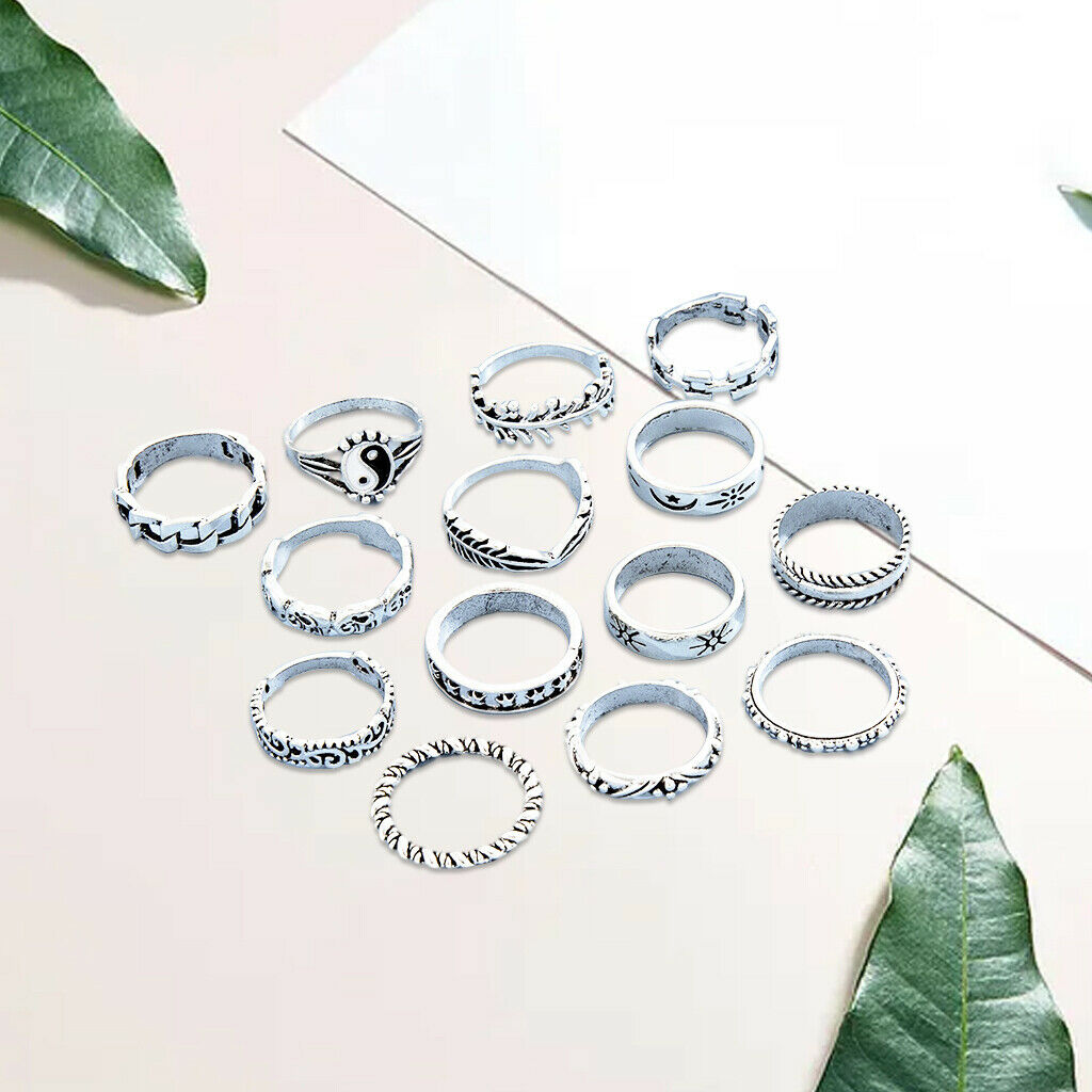 14x Bohemian Retro Punk Rings for Men Women Girls Gothic Rings Fashion