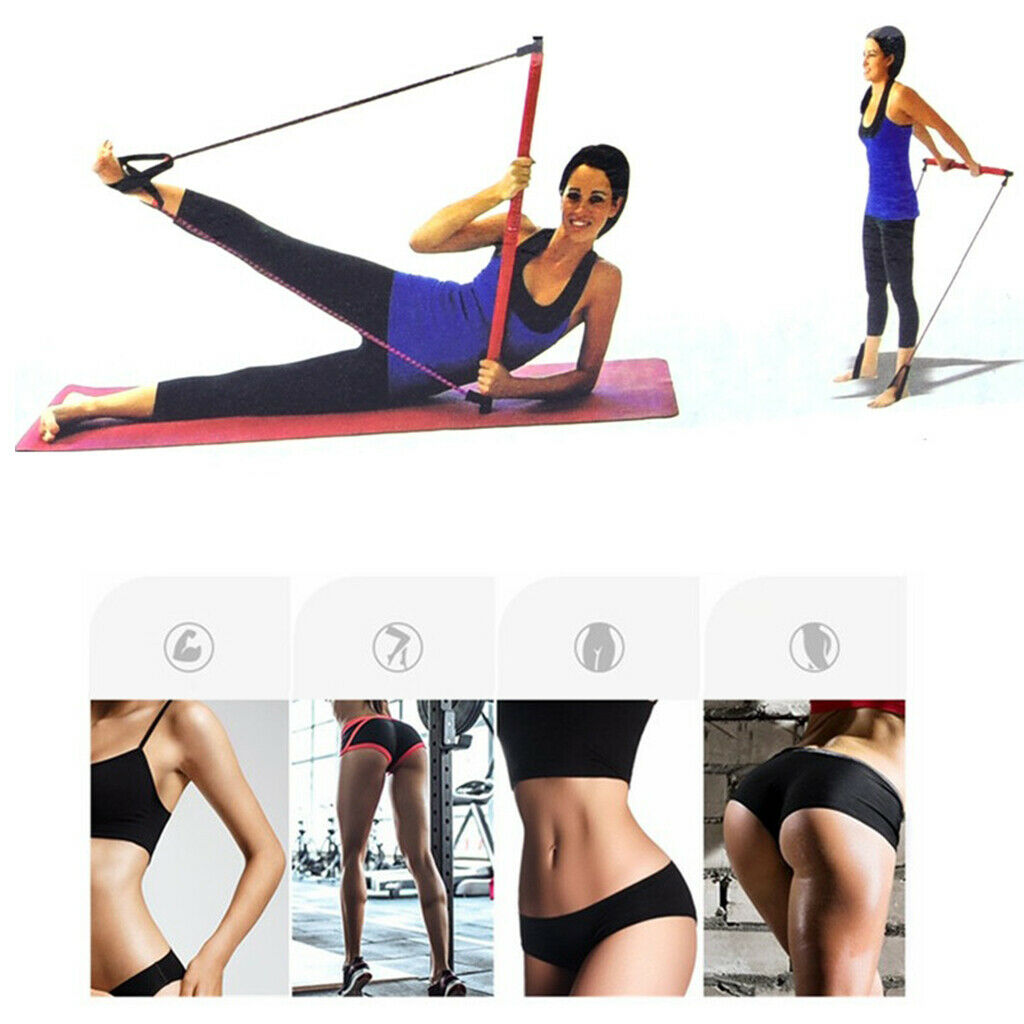 Pilates Bar Kit Gym Resistance Band Stick Arms Thigh Toner Master Abs Booty