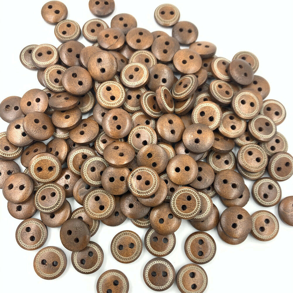 DIY 100pcs Mini brown Round Wooden Buttons printing Sewing Scrapbooking 12mm