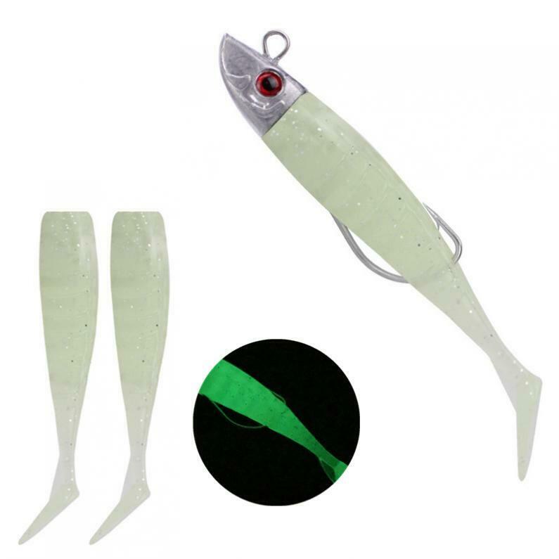 Lead Fish Head Soft Lures Set Luminous Crank Hook T-Tail Built-in Sequins