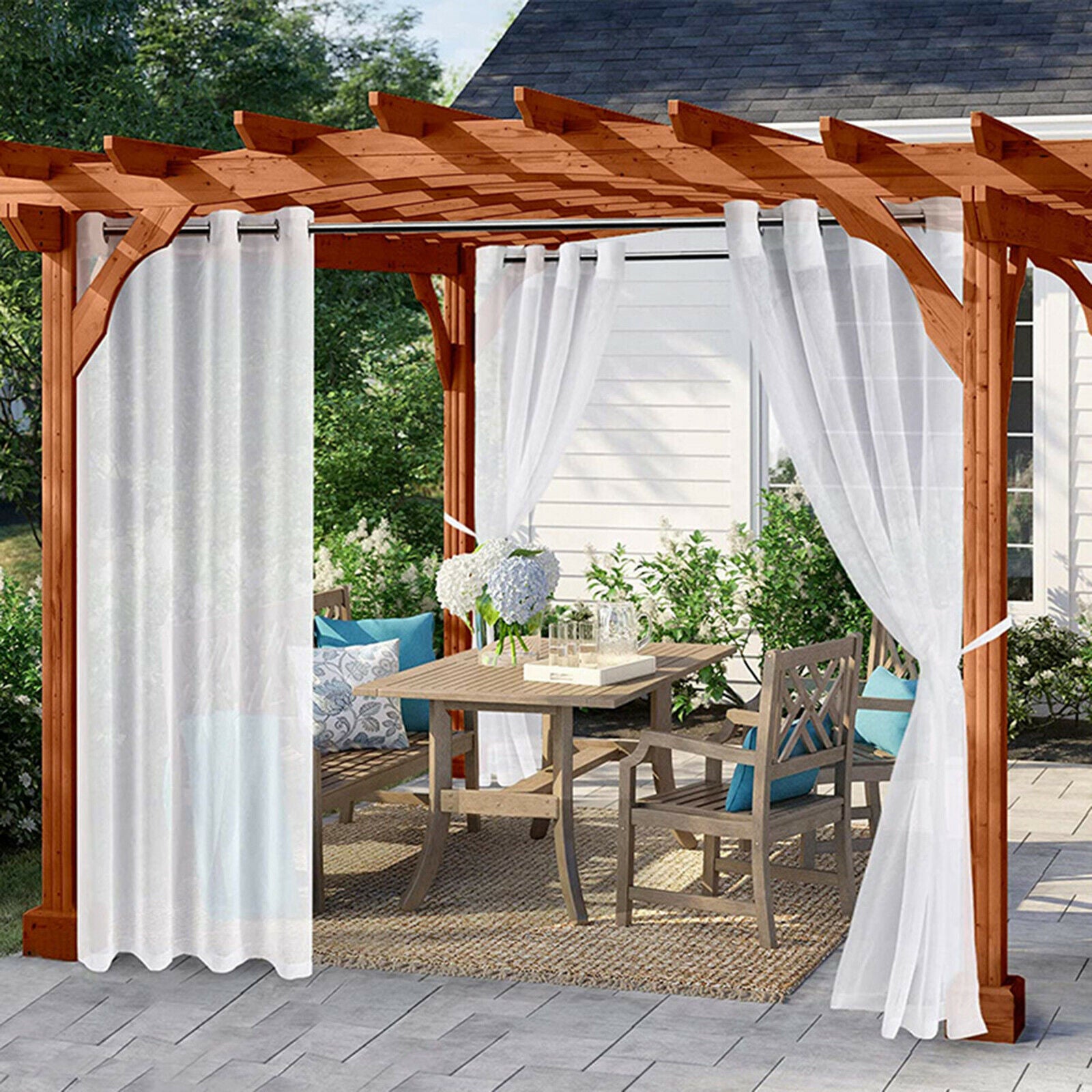 3Pcs Sheer Curtain Porch Deck Canopy Patio Drape Privacy Voile Decoration