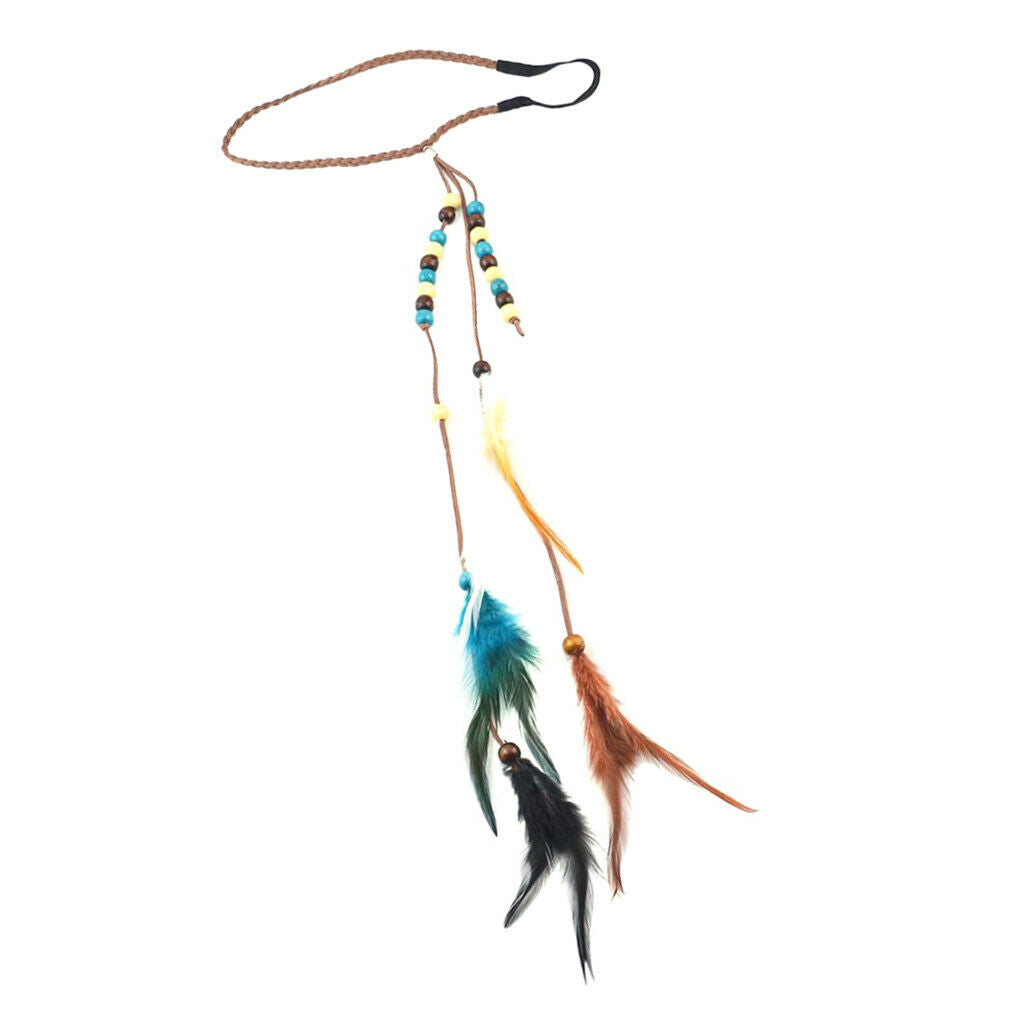 Boho Velvet Feathers Beads Hairband Gypsy Head Rope Hair Festival Jewelry
