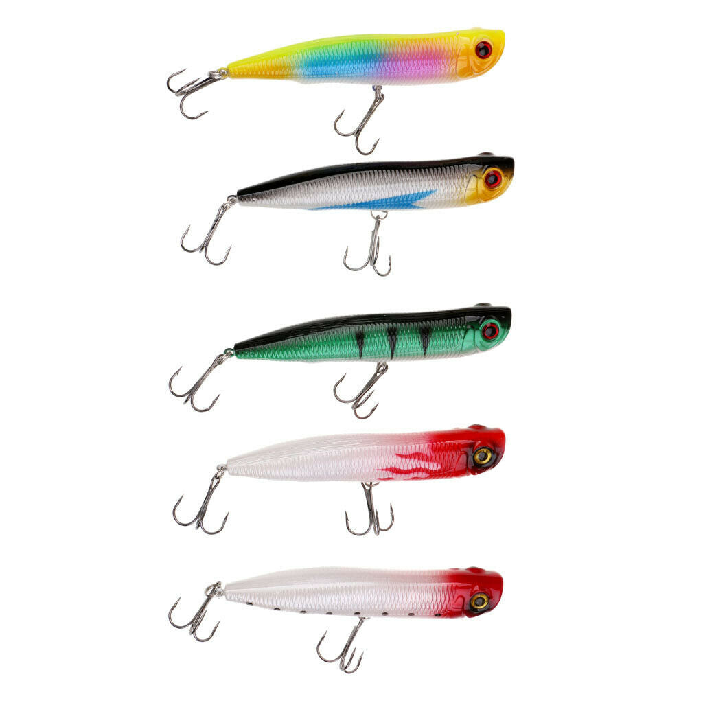 Lot 5pcs Hard Plastic Popper Fishing Lures Bait Bass CrankBaits Hooks Tackle