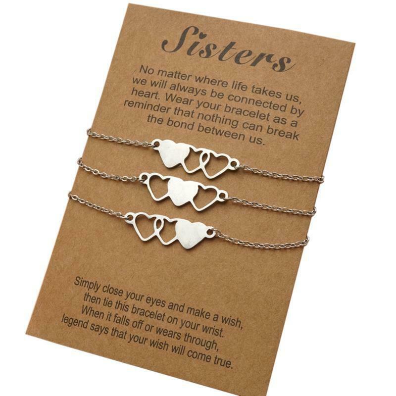Creative Stainless Steel Heart-shaped Card Bracelet 3-piece Set for Friends