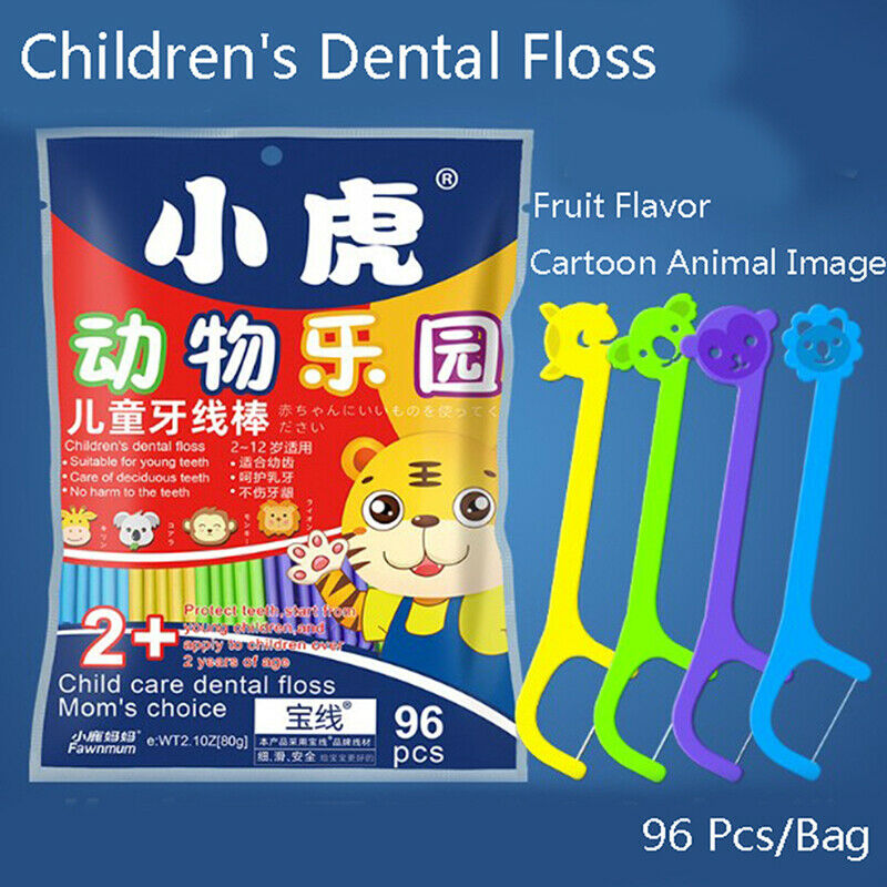 96×Kid Dental Floss Stick Flossing String Tooth Picks Flossers Teeth Plaq.l8