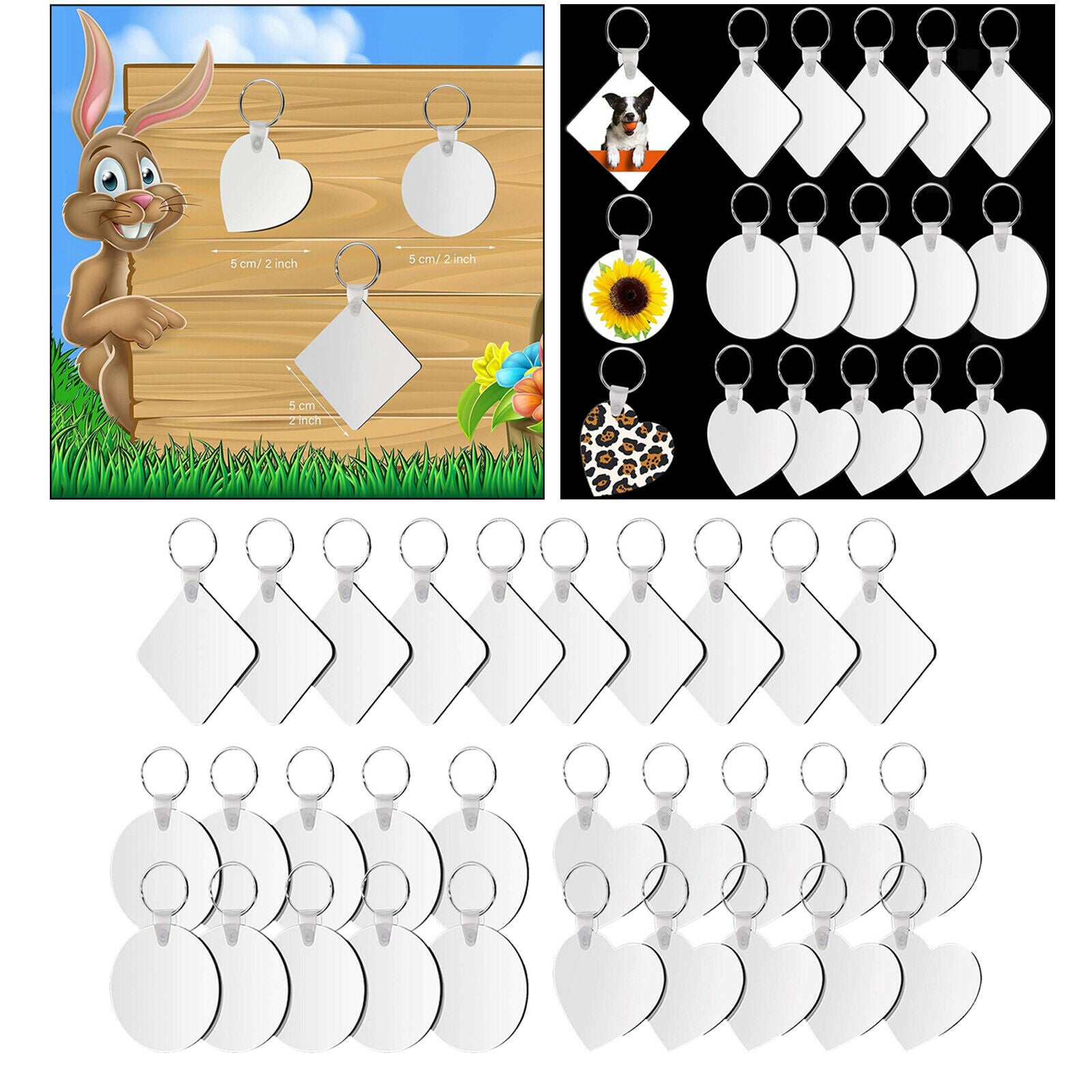 30 Sets Sublimation Blank Keychains DIY MDF Blank Keychains