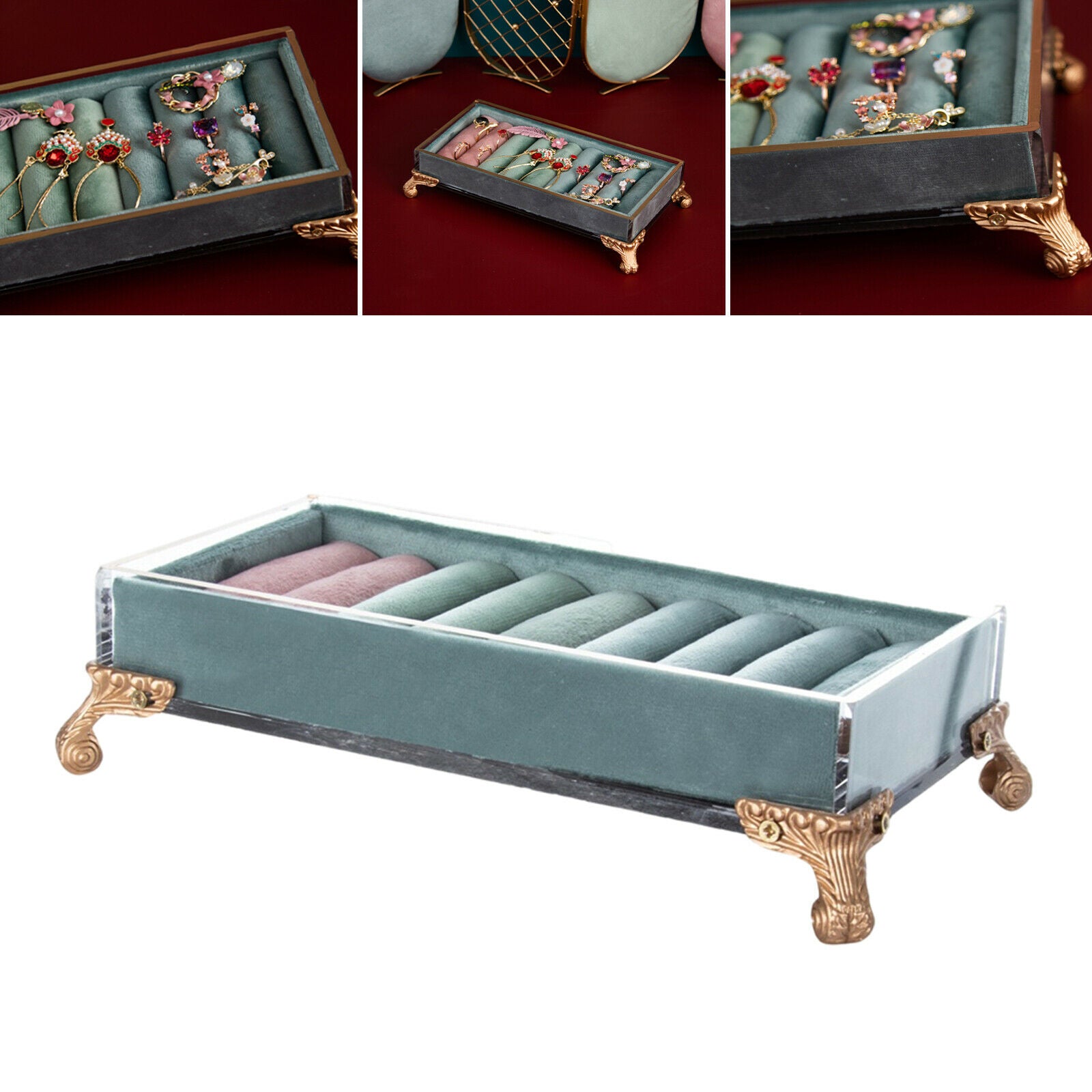 Velvet Jewelry Display Box 8 Slots European Style Earring Travel Light Blue