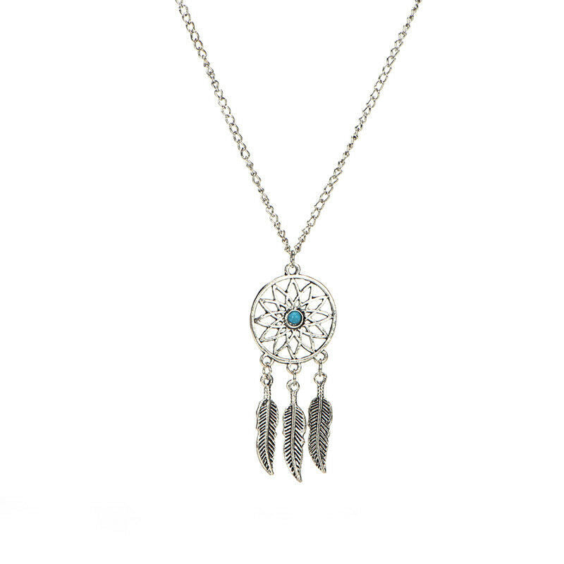 Bohemian Dreamcatcher Leaves Feather Pendant Necklace Earrings Jewelry .l8