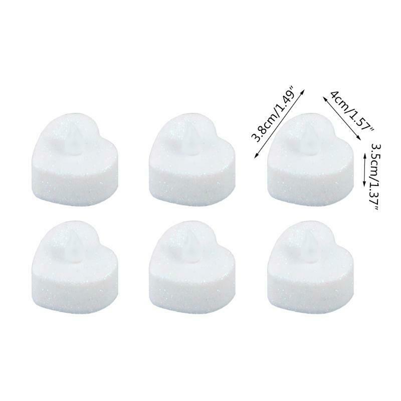 6pcs Heart Shape LED Tealight Candles Battery Operated Electric Glitter Candle
