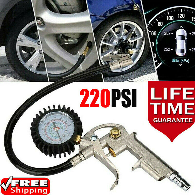 220PSI Car Tyre Inflator with Air Pressure Gauge For Compressor PSI BAR Air BDD